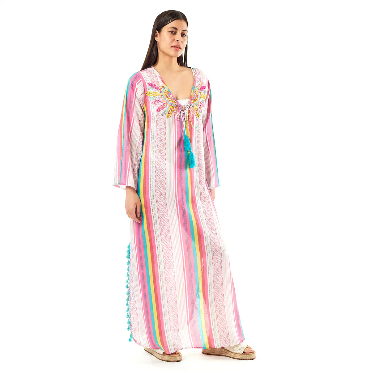 Verde Γυναικείo Καφτάνι 47-0074 Cotton Ινδίας Πολύχρωμο