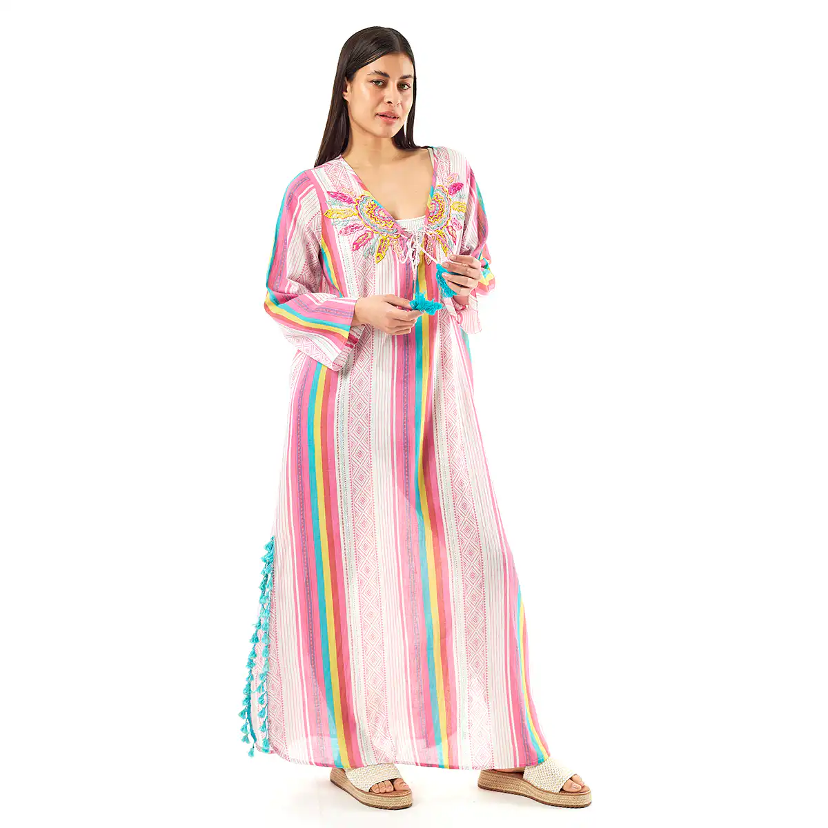 Verde Γυναικείo Καφτάνι 47-0074 Cotton Ινδίας Πολύχρωμο