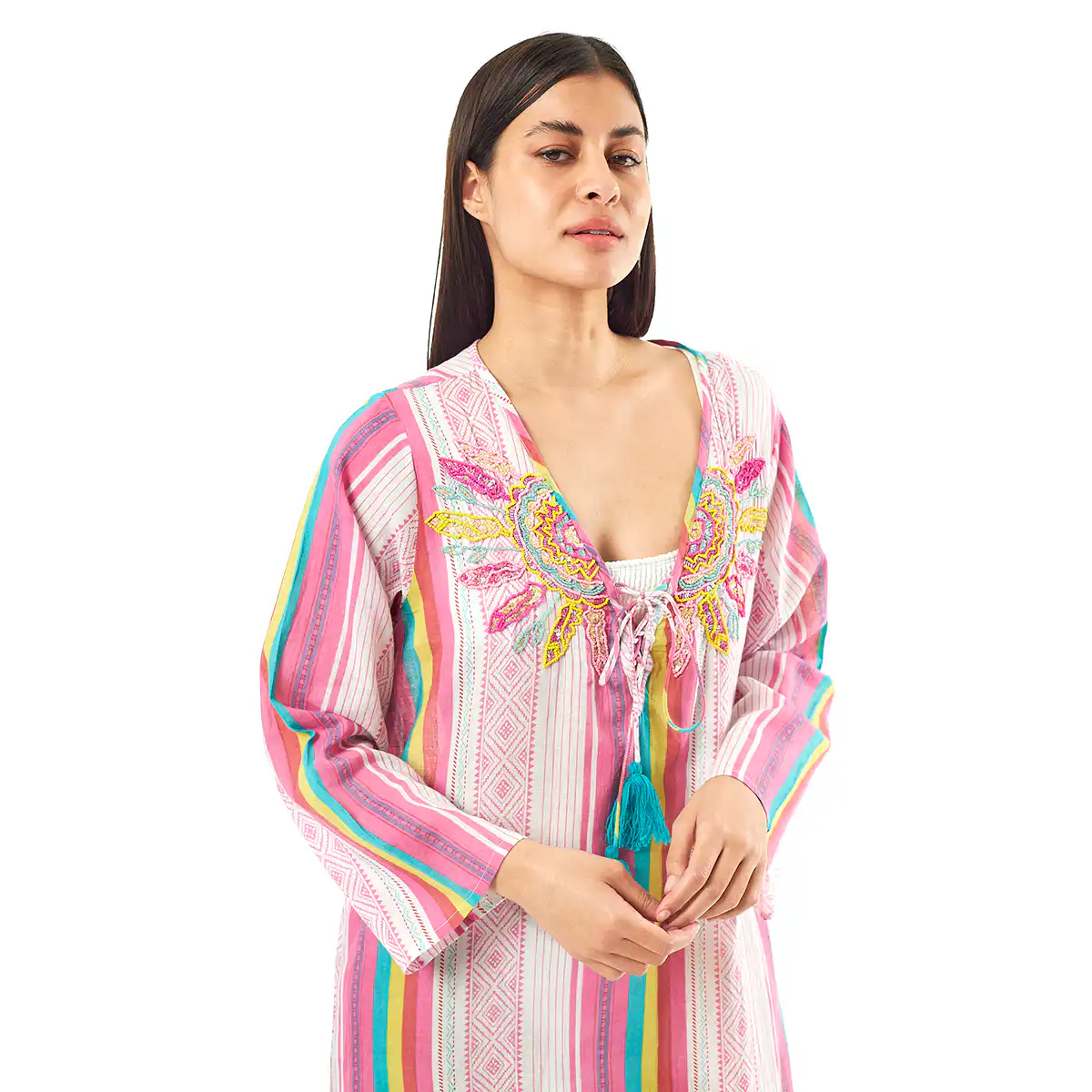 Verde Γυναικείo Καφτάνι 47-0074 Cotton Ινδίας Πολύχρωμο