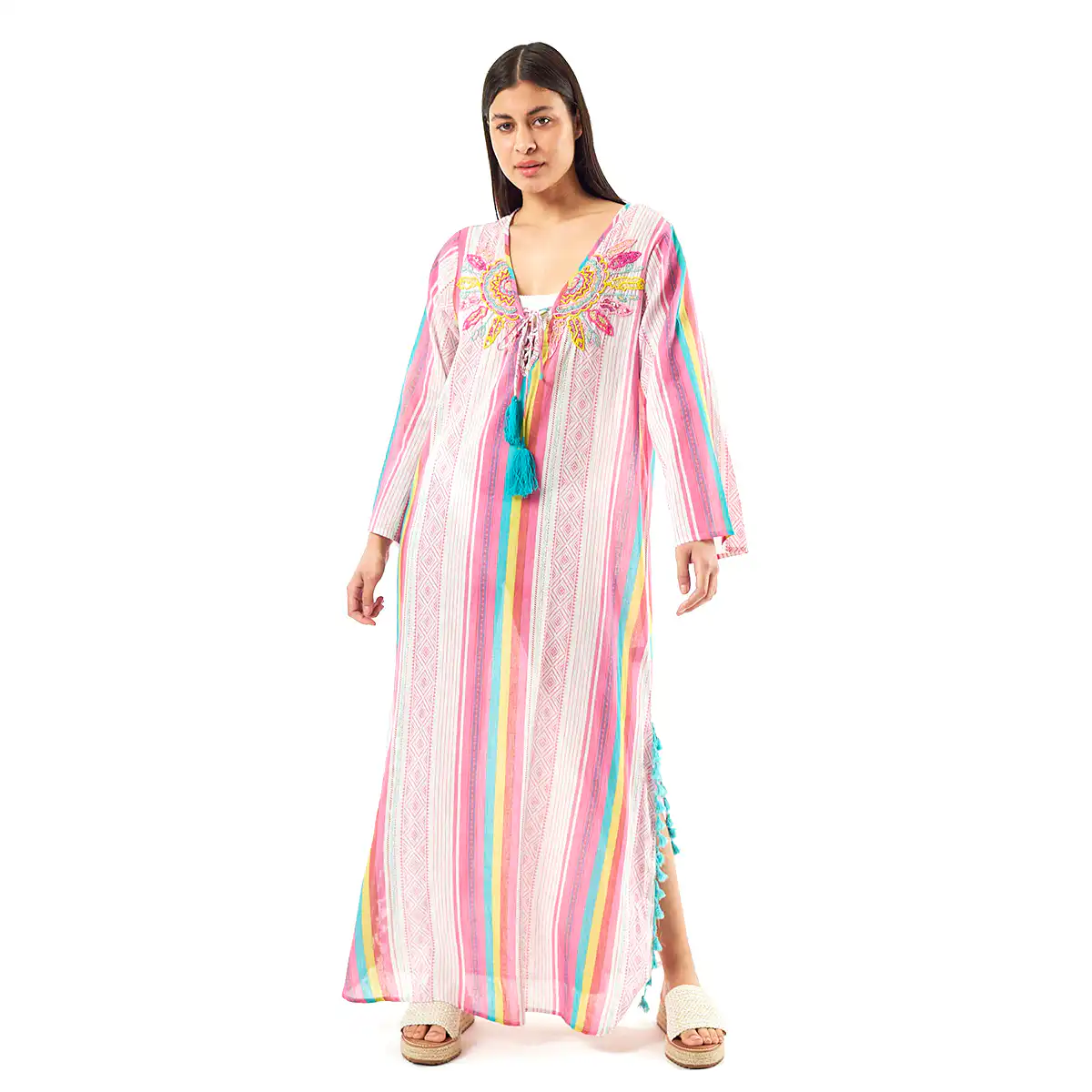 Verde Γυναικείo Καφτάνι 47-0074 Cotton Ινδίας Πολύχρωμο