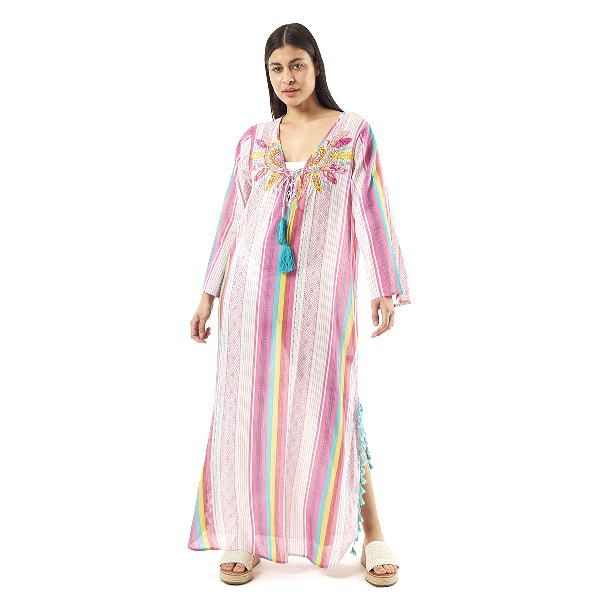 Verde Γυναικείo Καφτάνι 47-0074 Cotton Ινδίας Πολύχρωμο