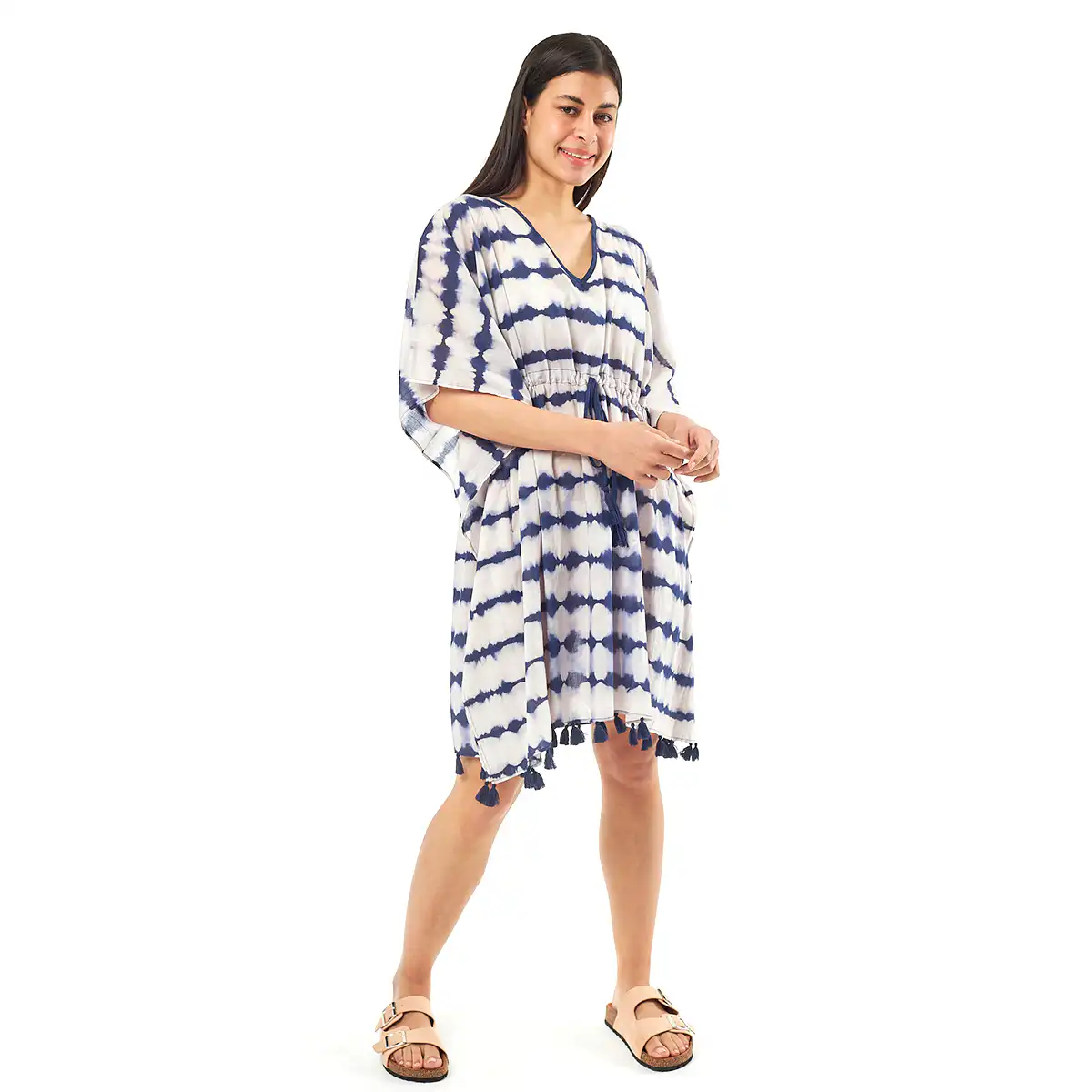 Verde Γυναικείo Καφτάνι 47-0077 Cotton Ινδίας Μπλέ