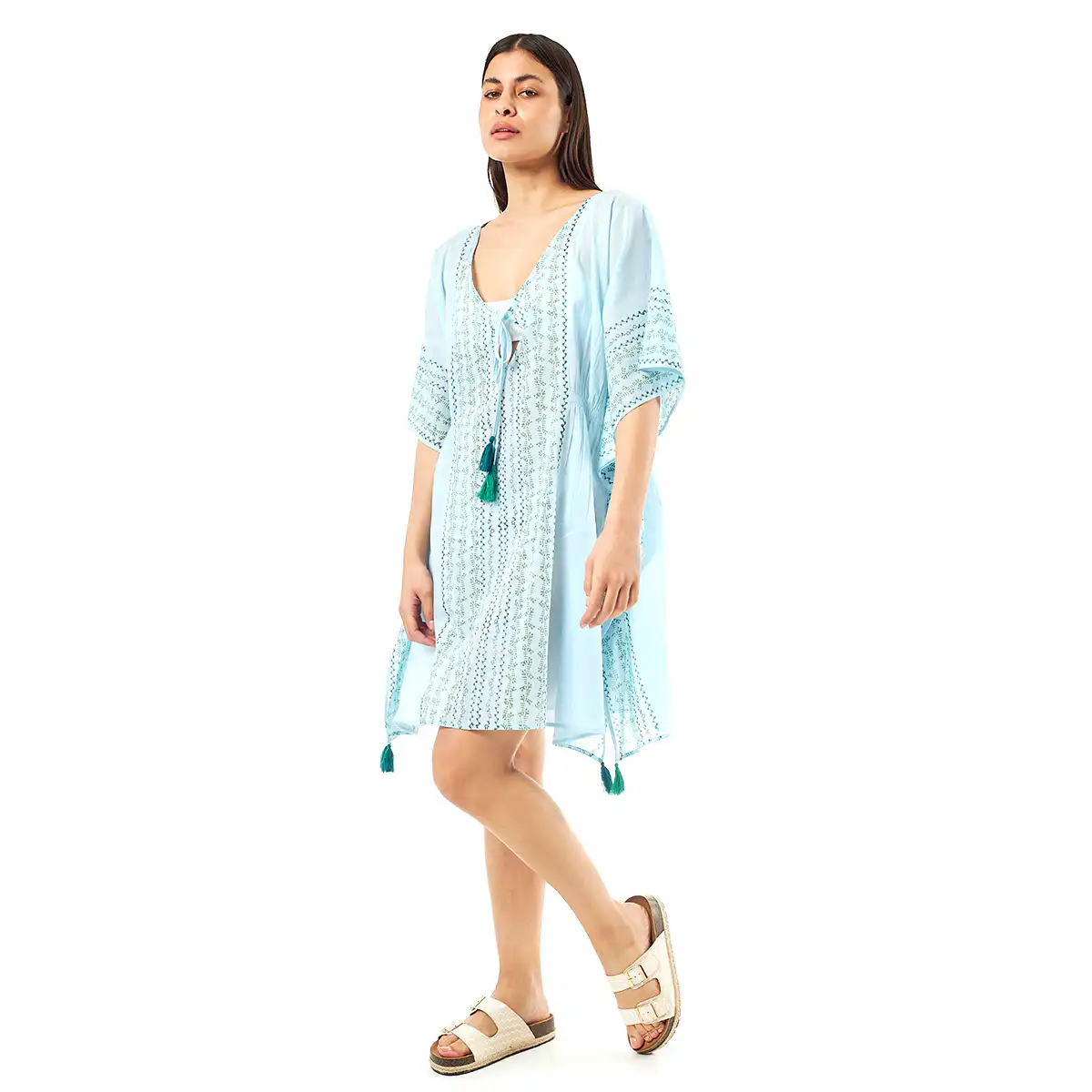 Verde Γυναικείo Καφτάνι 47-0079 Cotton Ινδίας Γαλάζιο
