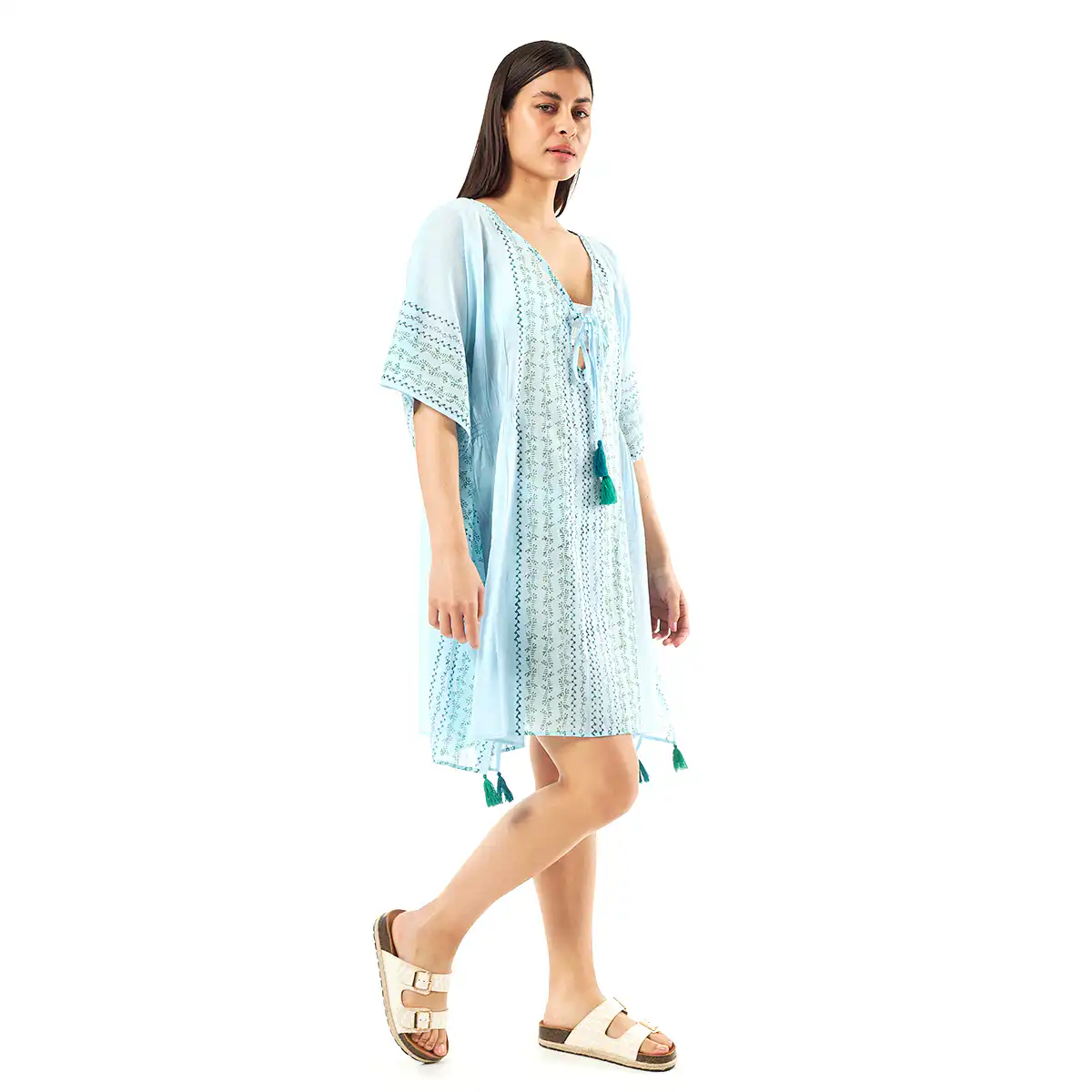 Verde Γυναικείo Καφτάνι 47-0079 Cotton Ινδίας Γαλάζιο