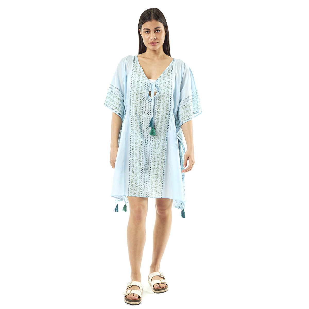 Verde Γυναικείo Καφτάνι 47-0079 Cotton Ινδίας Γαλάζιο