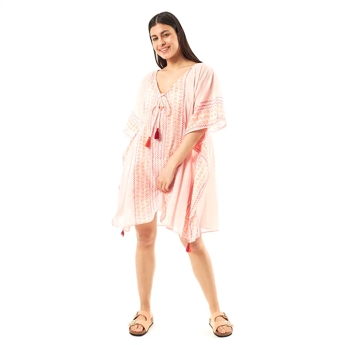 Verde Γυναικείo Καφτάνι 47-0079 Cotton Ινδίας Ρόζ Verde Γυναικείo Καφτάνι 47-0079 Cotton Ινδίας Ρόζ