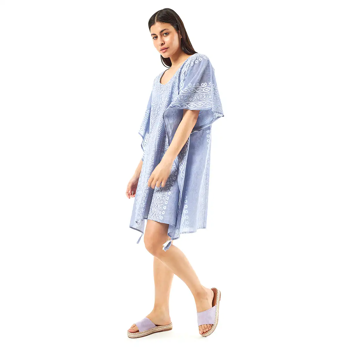 Verde Γυναικείo Καφτάνι 47-0080 Cotton Ινδίας Ανοιχτό Μπλέ Verde Γυναικείo Καφτάνι 47-0080 Cotton Ινδίας Ανοιχτό Μπλέ