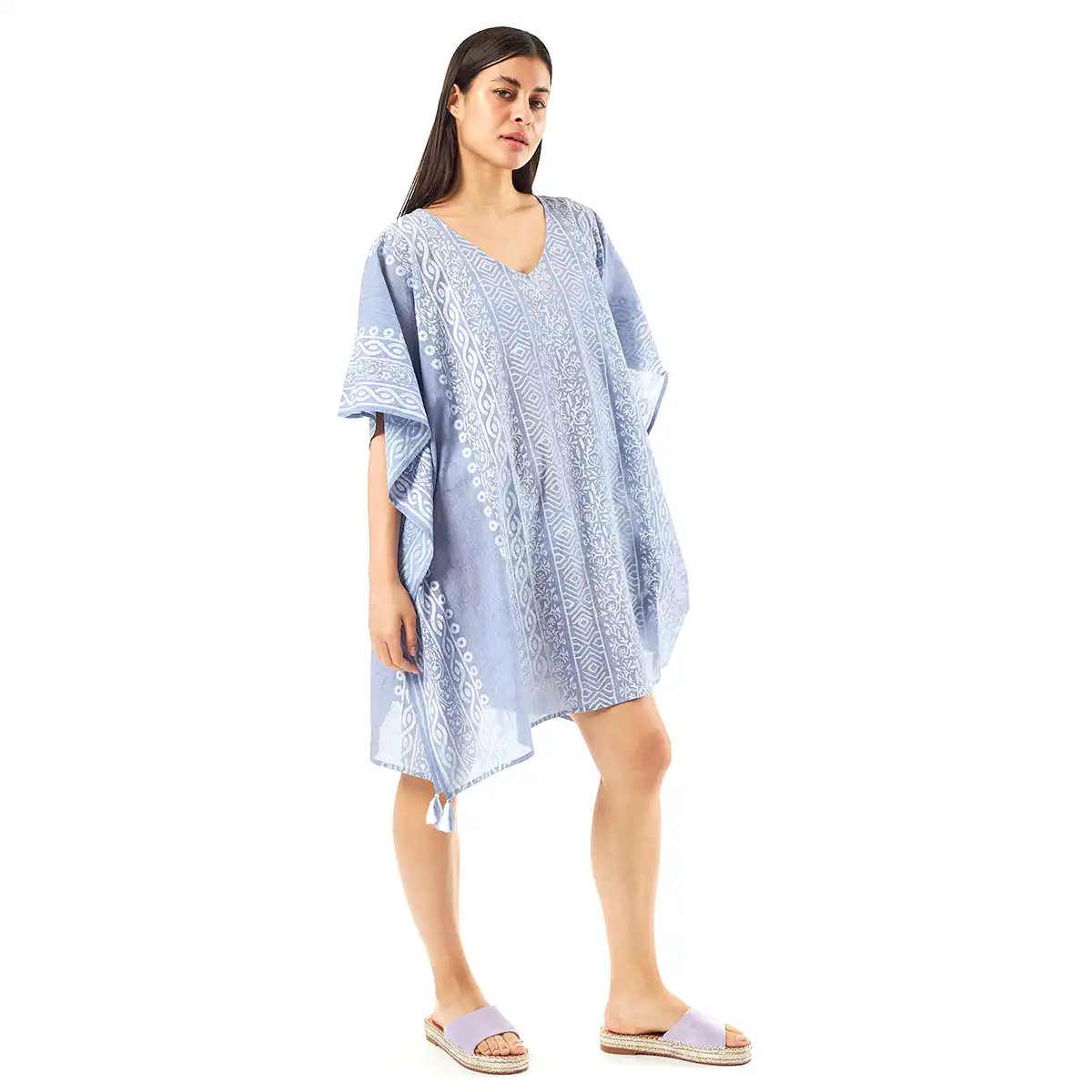 Verde Γυναικείo Καφτάνι 47-0080 Cotton Ινδίας Ανοιχτό Μπλέ