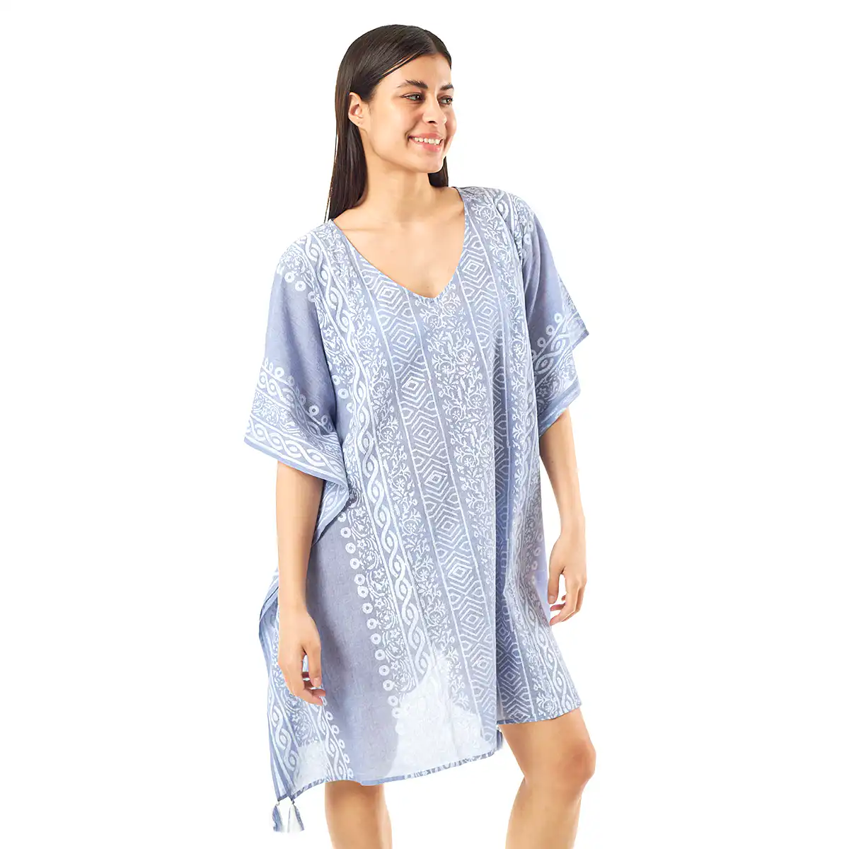 Verde Γυναικείo Καφτάνι 47-0080 Cotton Ινδίας Ανοιχτό Μπλέ