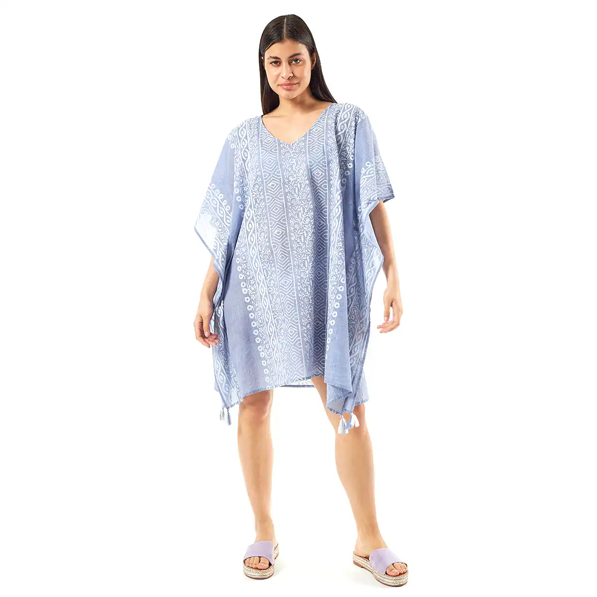 Verde Γυναικείo Καφτάνι 47-0080 Cotton Ινδίας Ανοιχτό Μπλέ