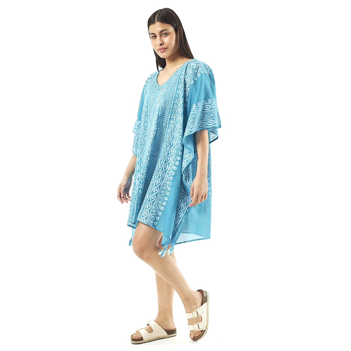 Verde Γυναικείo Καφτάνι 47-0080 Cotton Ινδίας Γαλάζιο