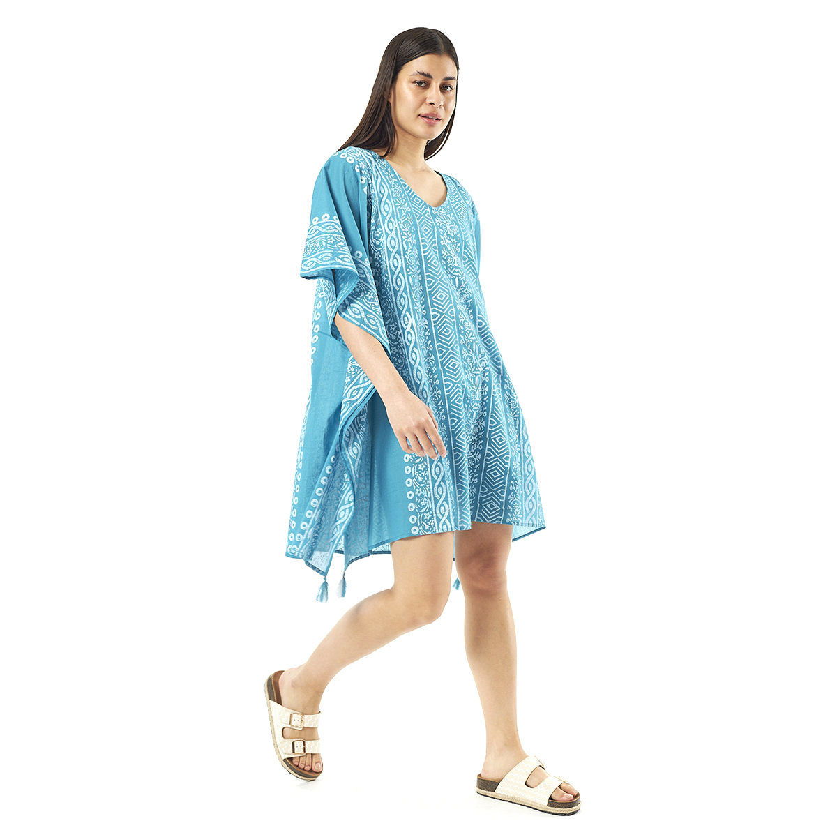 Verde Γυναικείo Καφτάνι 47-0080 Cotton Ινδίας Γαλάζιο