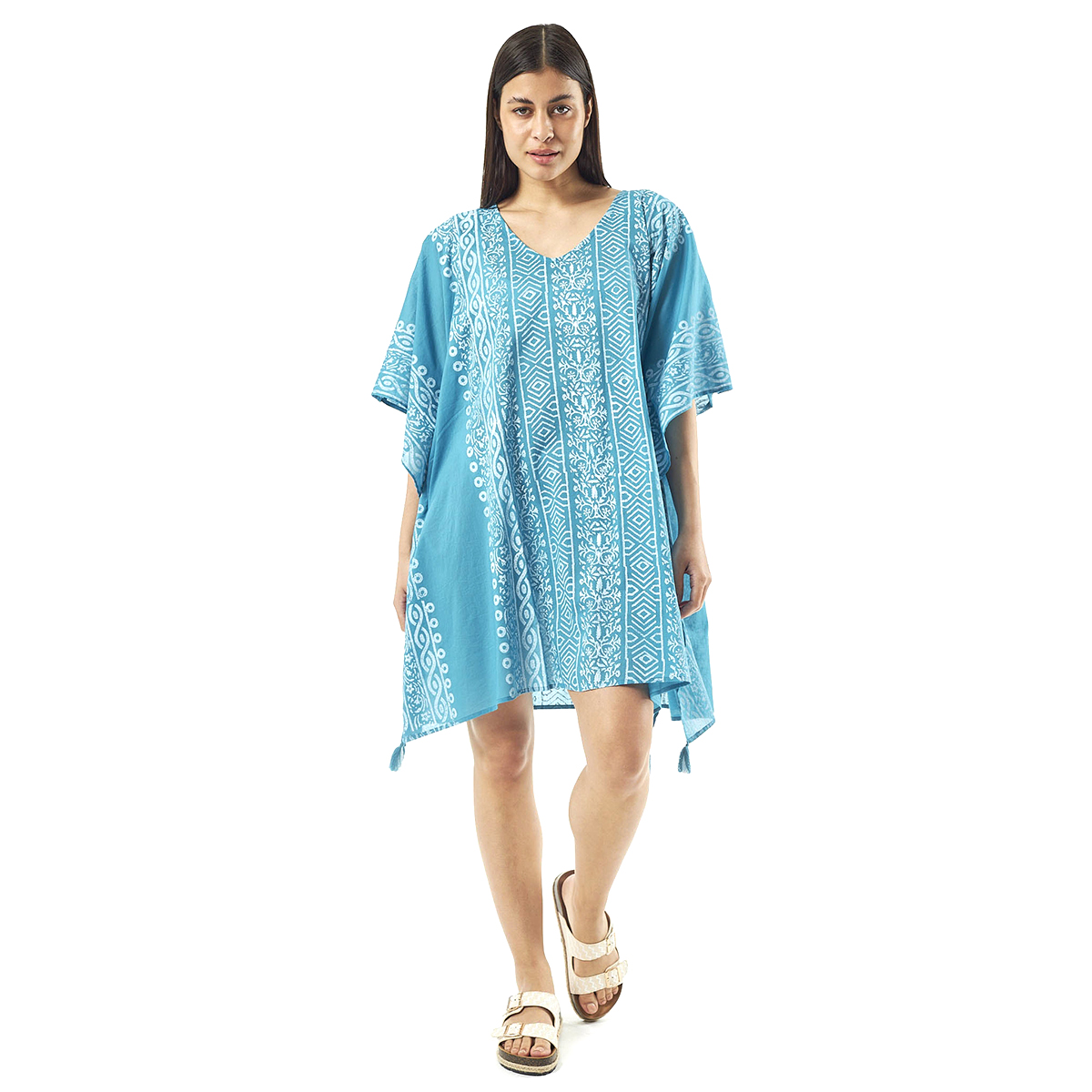 Verde Γυναικείo Καφτάνι 47-0080 Cotton Ινδίας Γαλάζιο