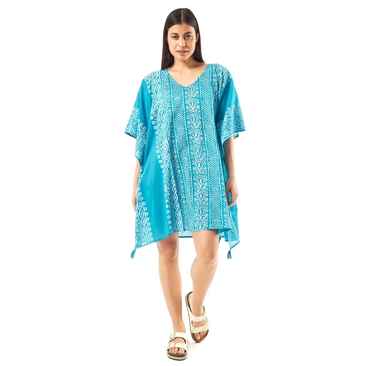 Verde Γυναικείo Καφτάνι 47-0080 Cotton Ινδίας Γαλάζιο