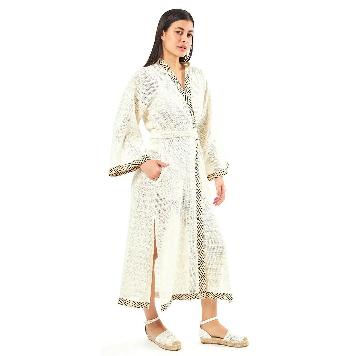 Verde Γυναικείo Καφτάνι 47-0081 Cotton Ινδίας Άσπρο Verde Γυναικείo Καφτάνι 47-0081 Cotton Ινδίας Άσπρο