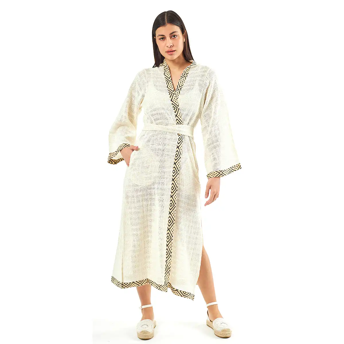 Verde Γυναικείo Καφτάνι 47-0081 Cotton Ινδίας Άσπρο Verde Γυναικείo Καφτάνι 47-0081 Cotton Ινδίας Άσπρο