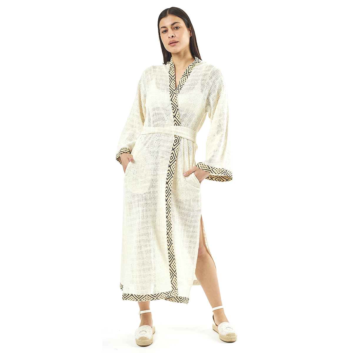 Verde Γυναικείo Καφτάνι 47-0081 Cotton Ινδίας Άσπρο