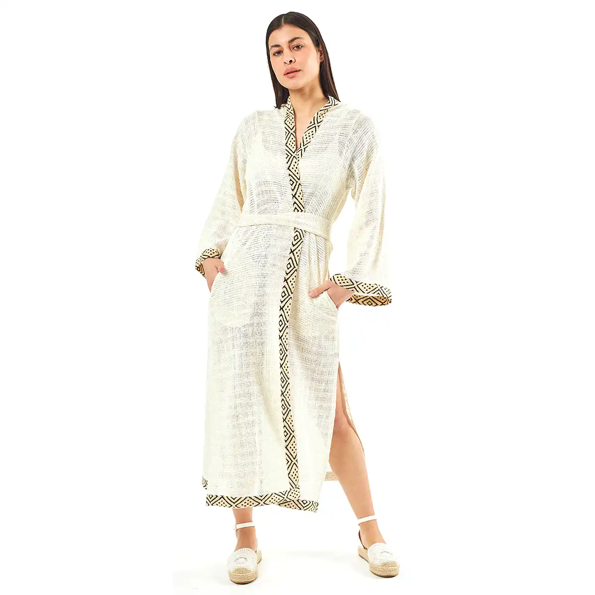 Verde Γυναικείo Καφτάνι 47-0081 Cotton Ινδίας Άσπρο