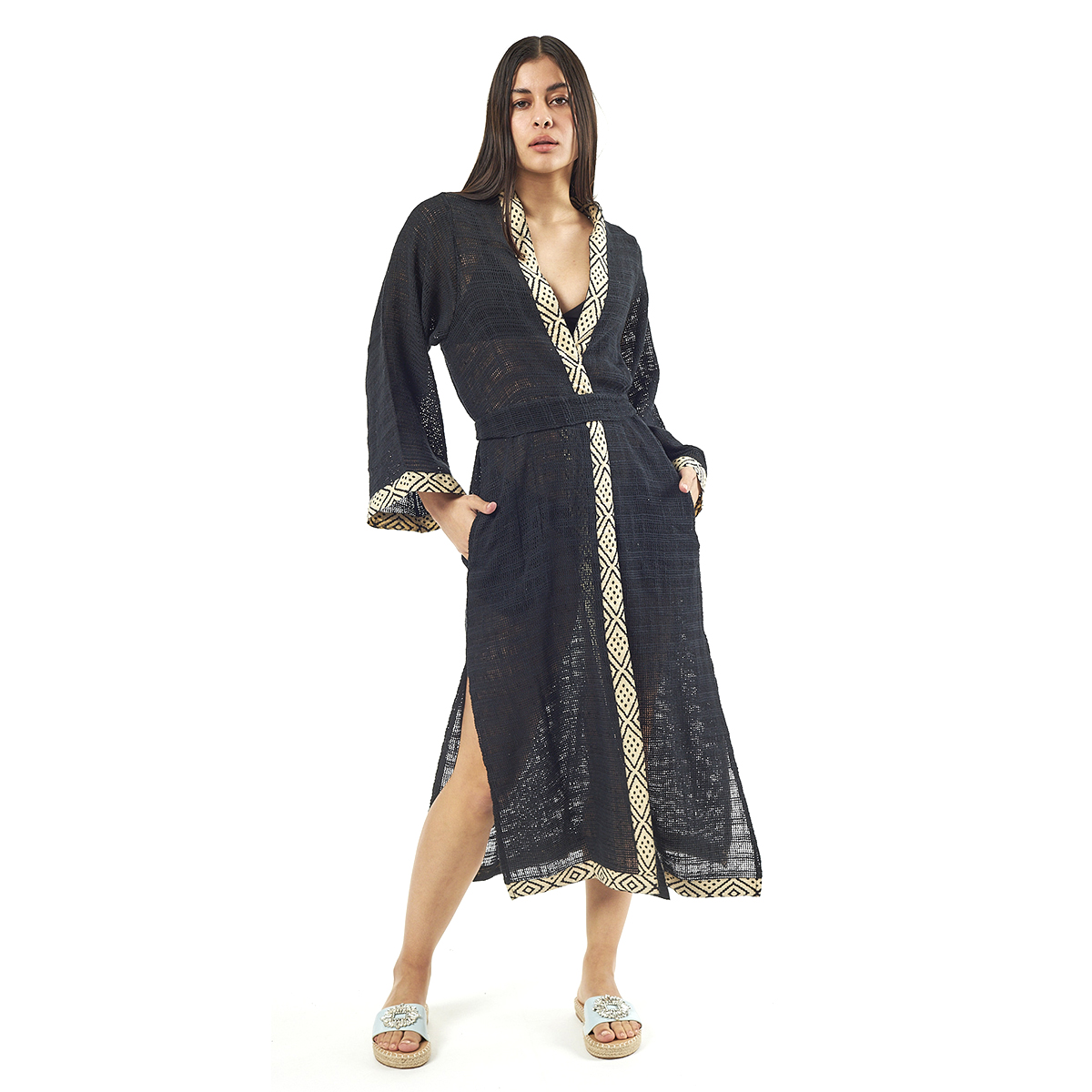 Verde Γυναικείo Καφτάνι 47-0081 Cotton Ινδίας Μαύρο