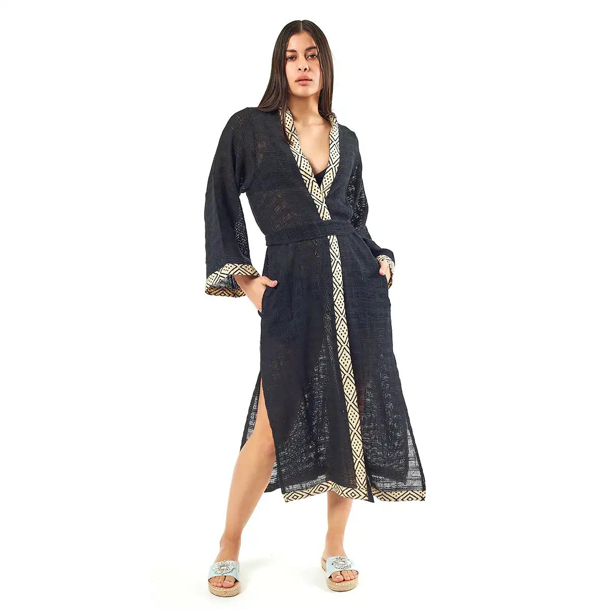 Verde Γυναικείo Καφτάνι 47-0081 Cotton Ινδίας Μαύρο