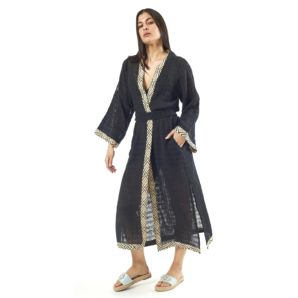 Verde Γυναικείo Καφτάνι 47-0081 Cotton Ινδίας Μαύρο