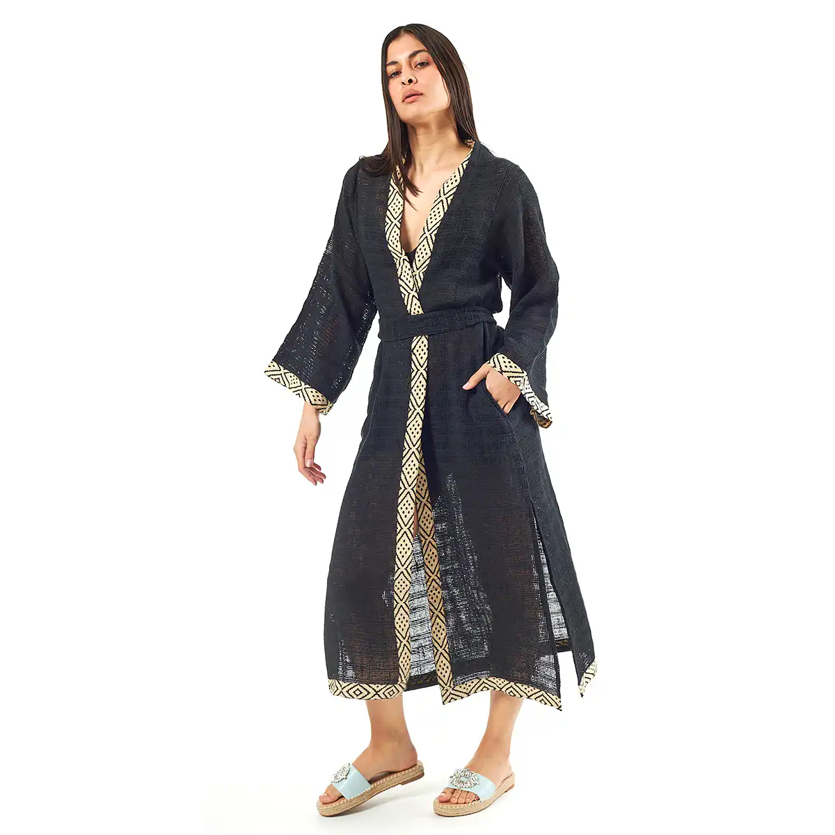Verde Γυναικείo Καφτάνι 47-0081 Cotton Ινδίας Μαύρο