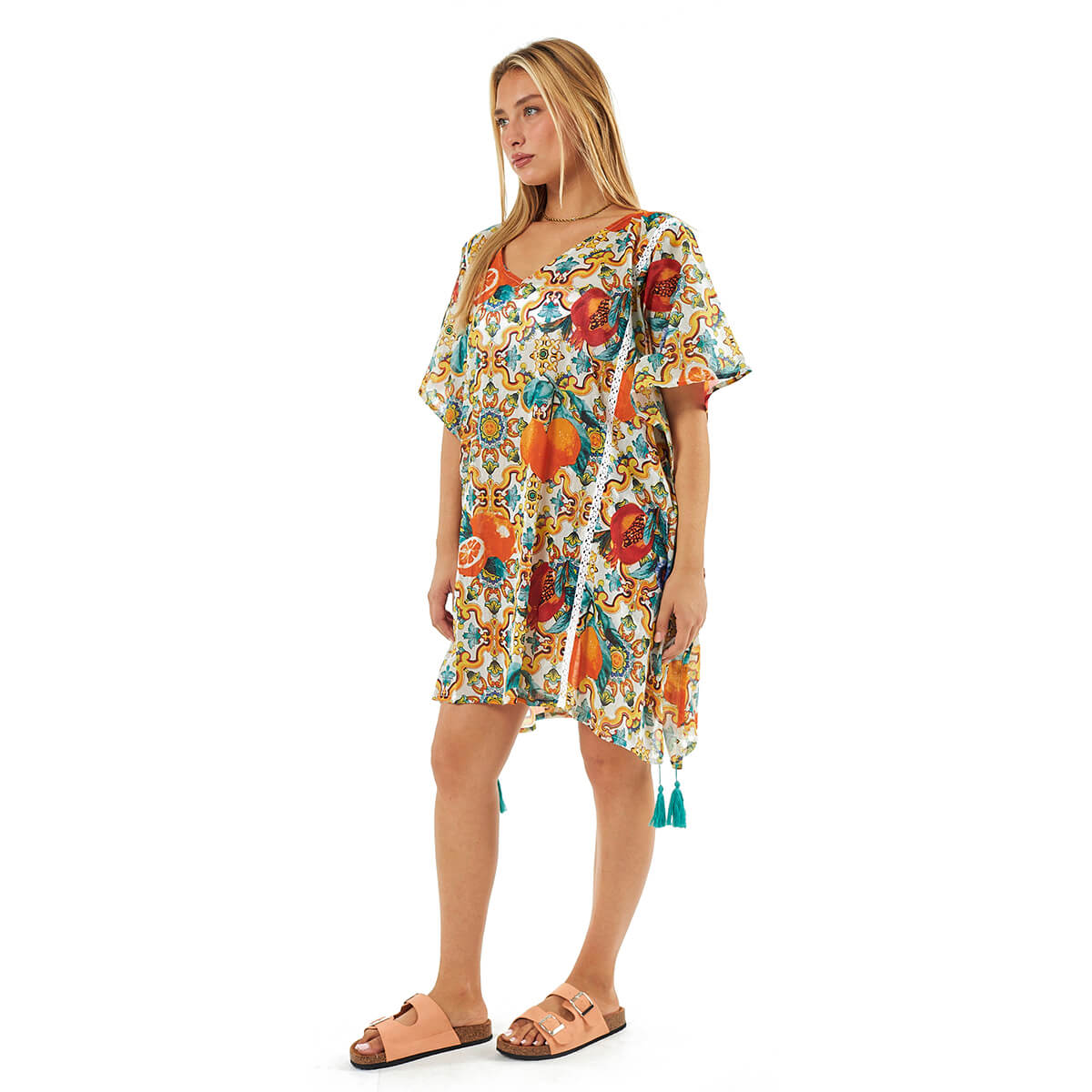 Verde Γυναικείο Καφτάνι 47-0101 Βαμβακερό Πορτοκαλί