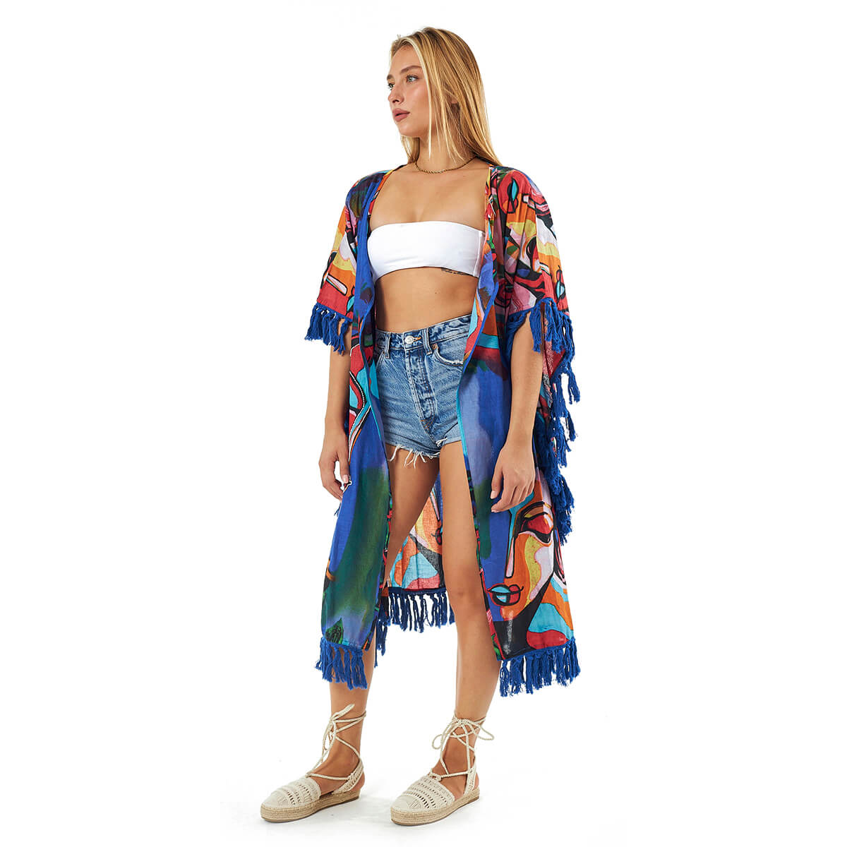 Verde Γυναικείο Καφτάνι 47-0102 Βαμβακερό Μπλε Verde Γυναικείο Καφτάνι 47-0102 Βαμβακερό Μπλε