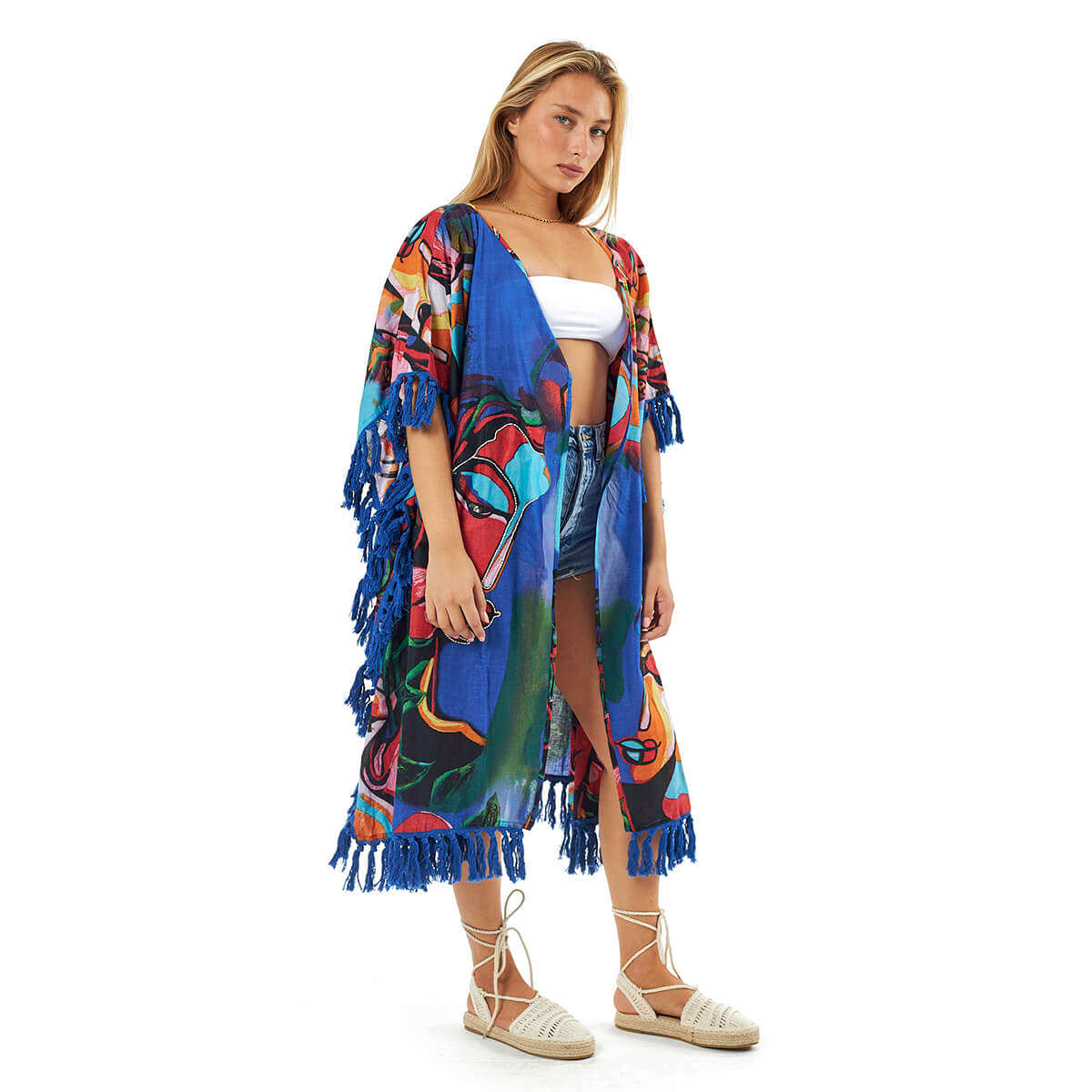 Verde Γυναικείο Καφτάνι 47-0102 Βαμβακερό Μπλε