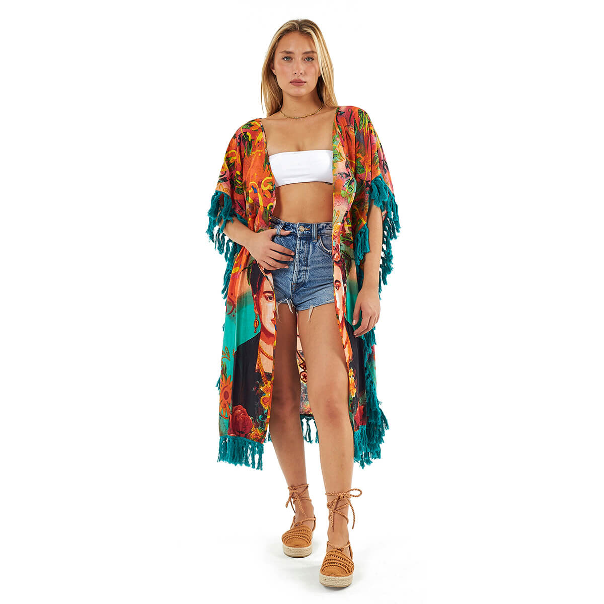 Verde Γυναικείο Καφτάνι 47-0103 Βαμβακερό Πολύχρωμο