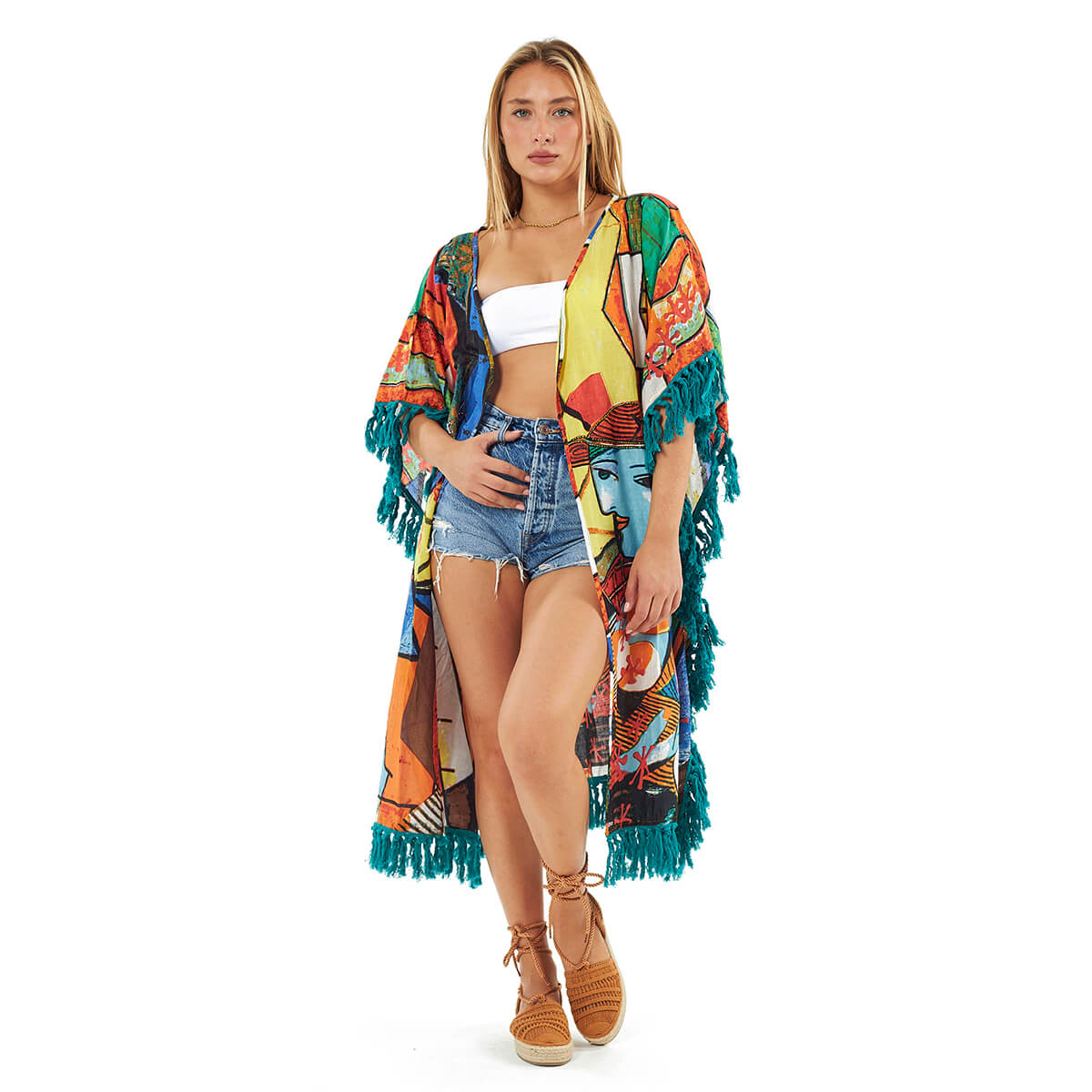 Verde Γυναικείο Καφτάνι 47-0104 Βαμβακερό Πολύχρωμο