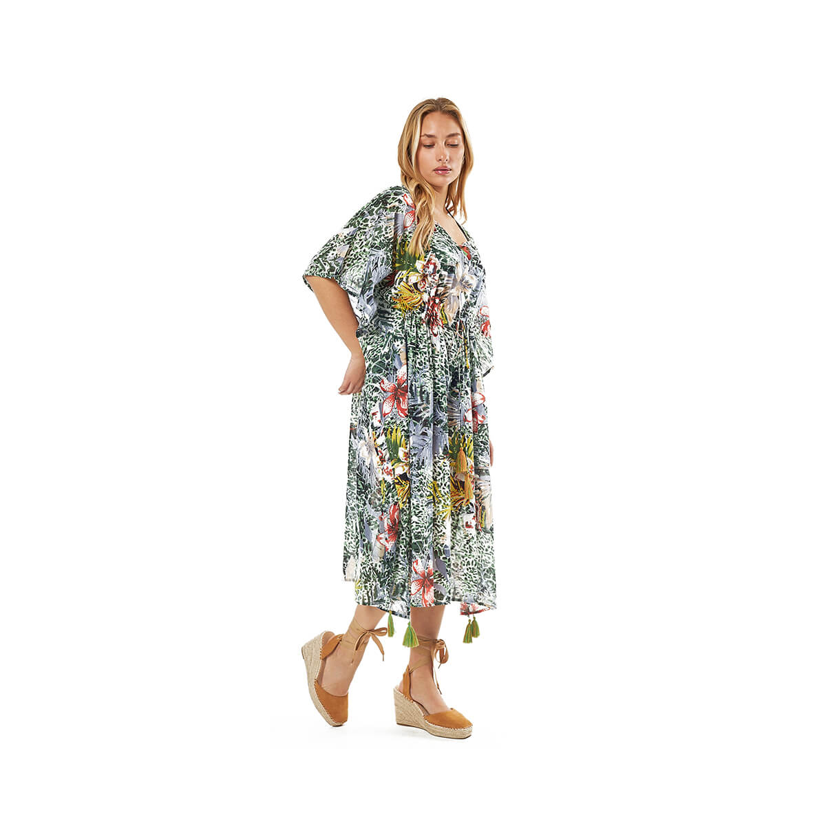 Verde Γυναικείο Καφτάνι 47-0105 Βαμβακερό Κίτρινο /Μπλε