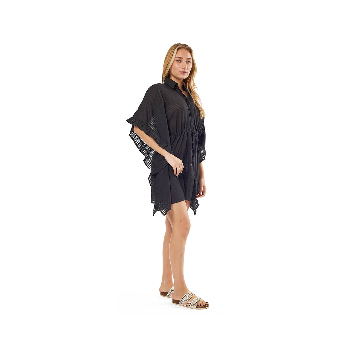 Verde Γυναικείο Καφτάνι 47-0106 Βαμβακερό Μαύρο