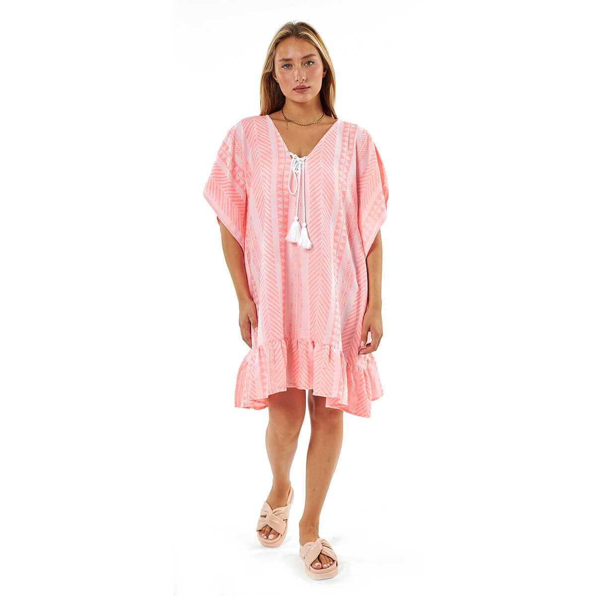 Verde Γυναικείο Καφτάνι 47-0109 Βαμβακερό Ροζ