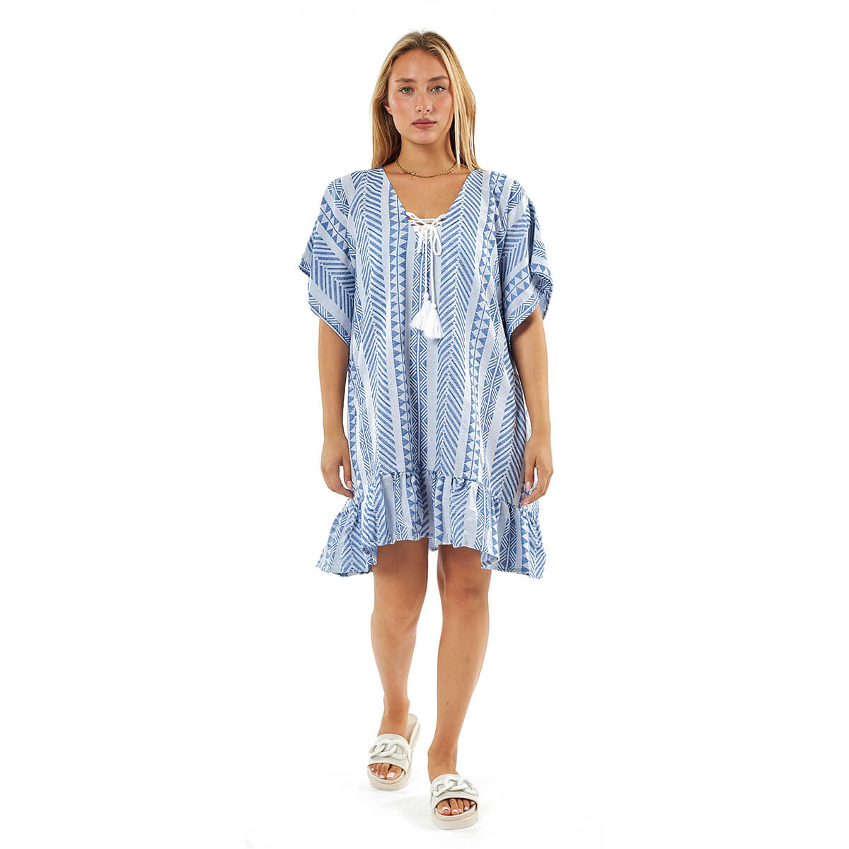 Verde Γυναικείο Καφτάνι 47-0109 Βαμβακερό Μπλε