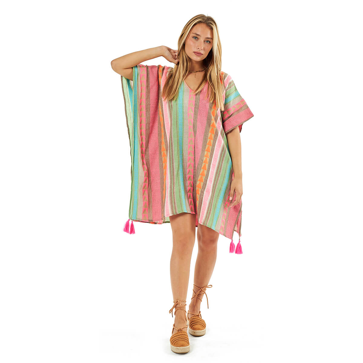 Verde Γυναικείο Καφτάνι 47-0110 Βαμβακερό Ροζ