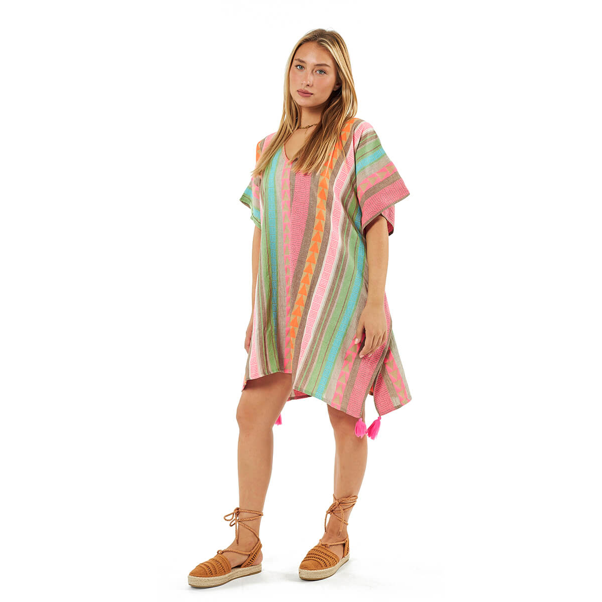 Verde Γυναικείο Καφτάνι 47-0110 Βαμβακερό Ροζ