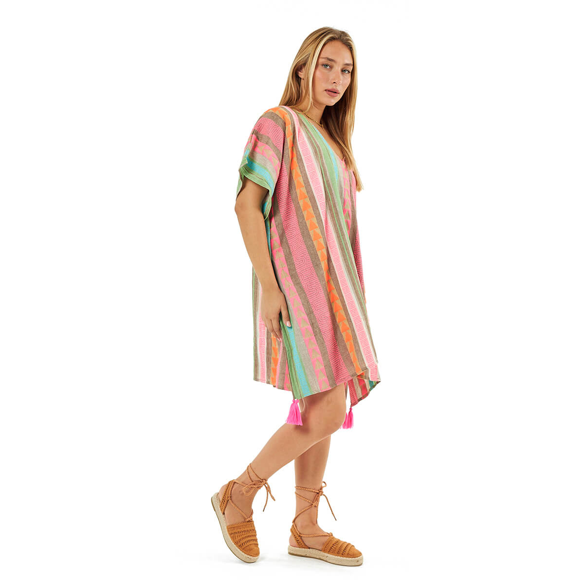 Verde Γυναικείο Καφτάνι 47-0110 Βαμβακερό Ροζ Verde Γυναικείο Καφτάνι 47-0110 Βαμβακερό Ροζ