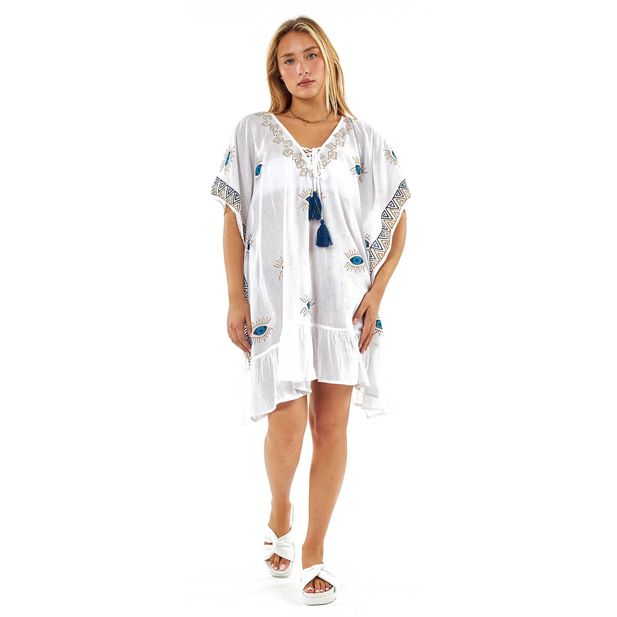 Verde Γυναικείο Καφτάνι 47-0112 Βαμβακερό Άσπρο