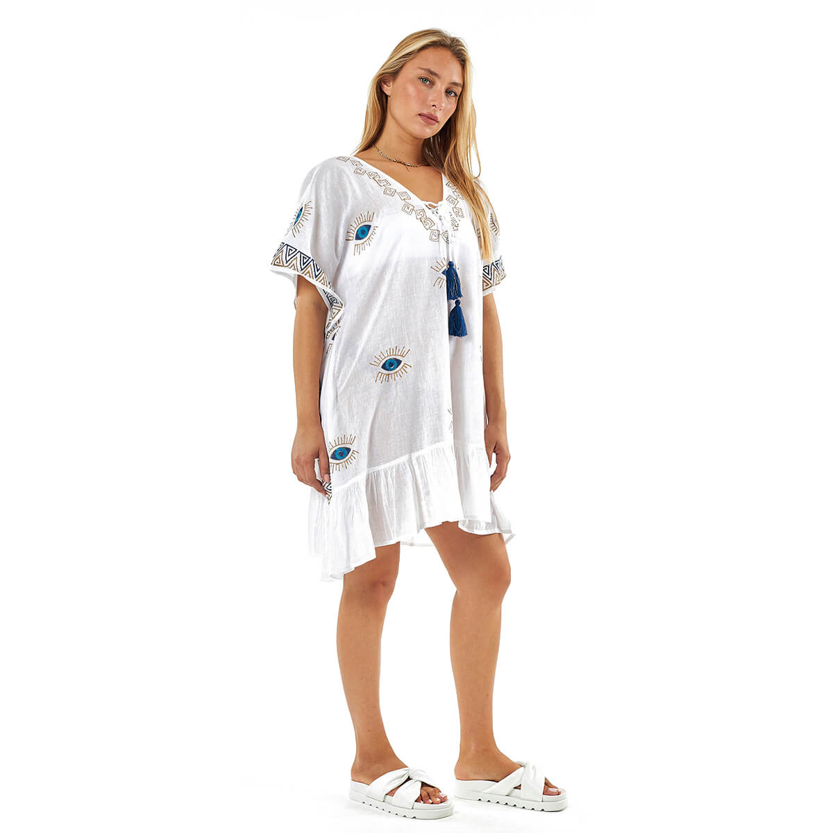 Verde Γυναικείο Καφτάνι 47-0112 Βαμβακερό Άσπρο