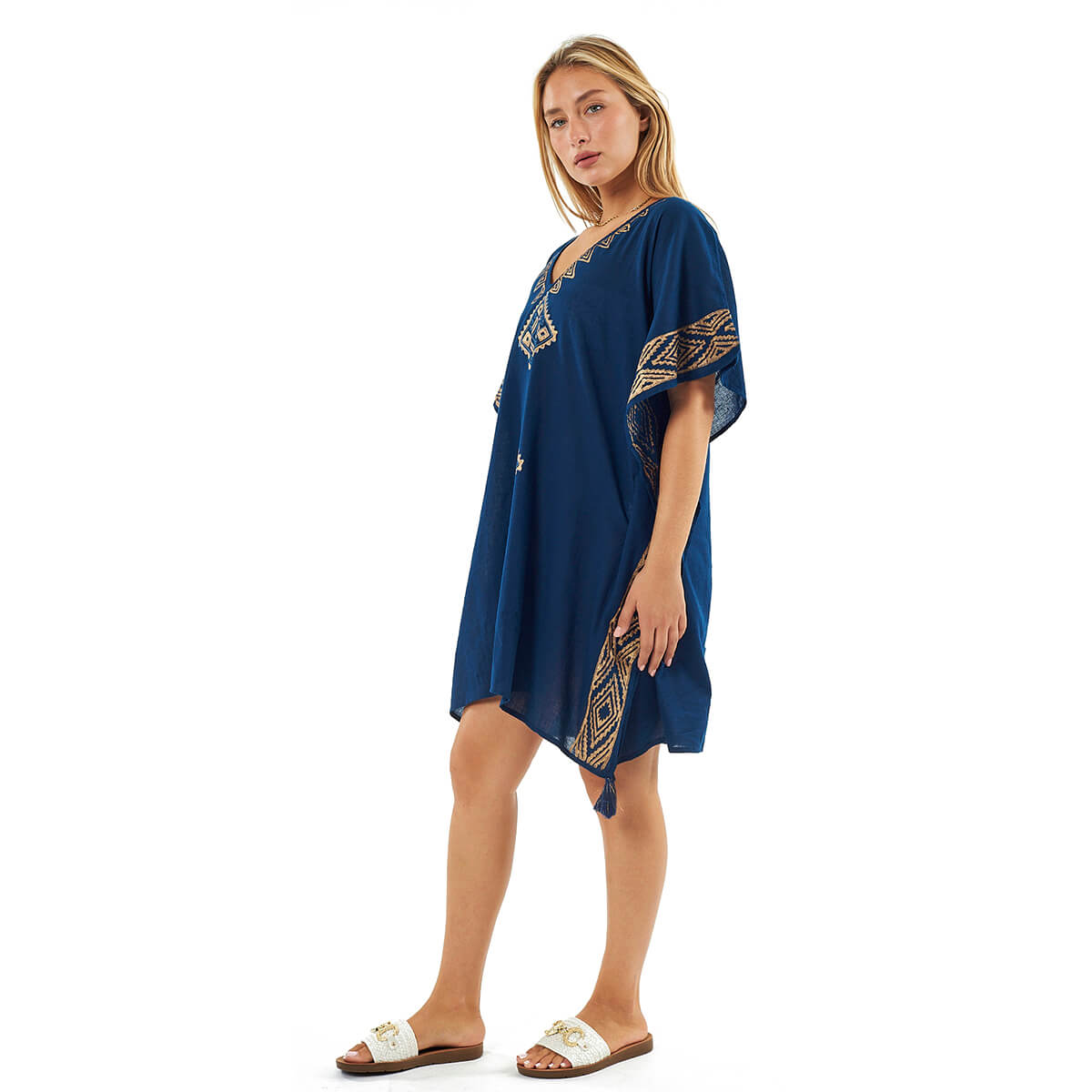 Verde Γυναικείο Καφτάνι 47-0114 Βαμβακερό Μπλε