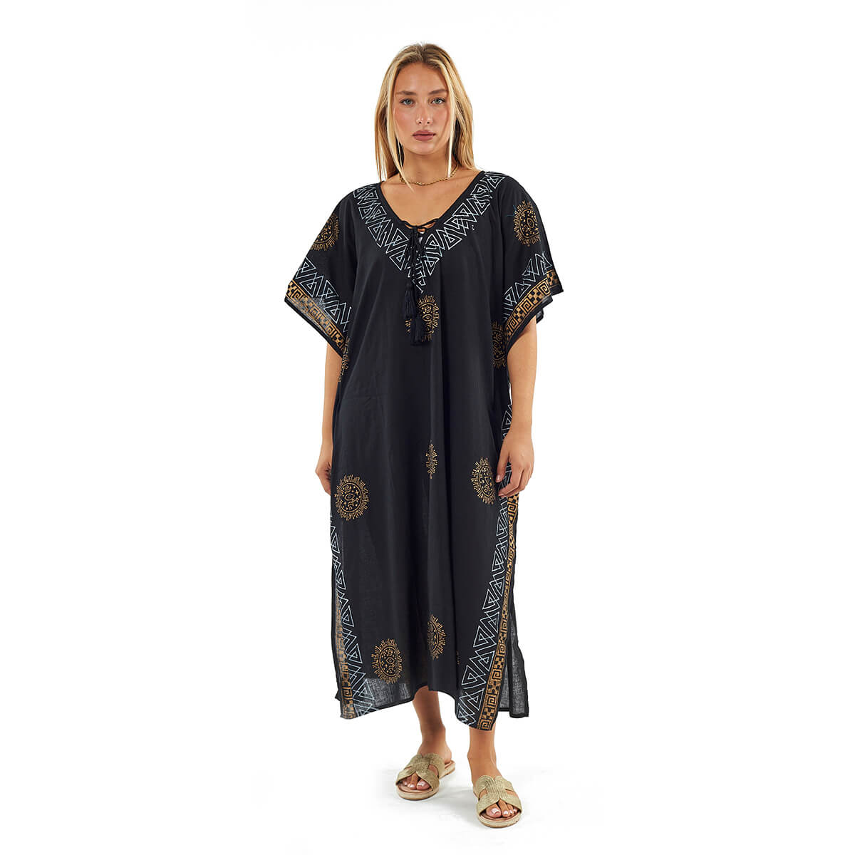 Verde Γυναικείο Καφτάνι 47-0115 Βαμβακερό Μαύρο