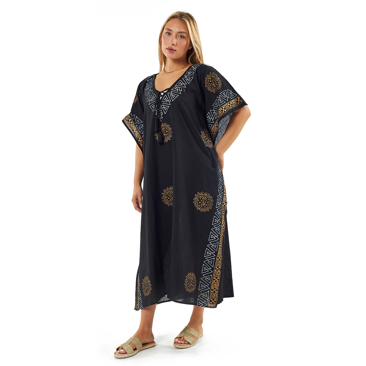 Verde Γυναικείο Καφτάνι 47-0115 Βαμβακερό Μαύρο