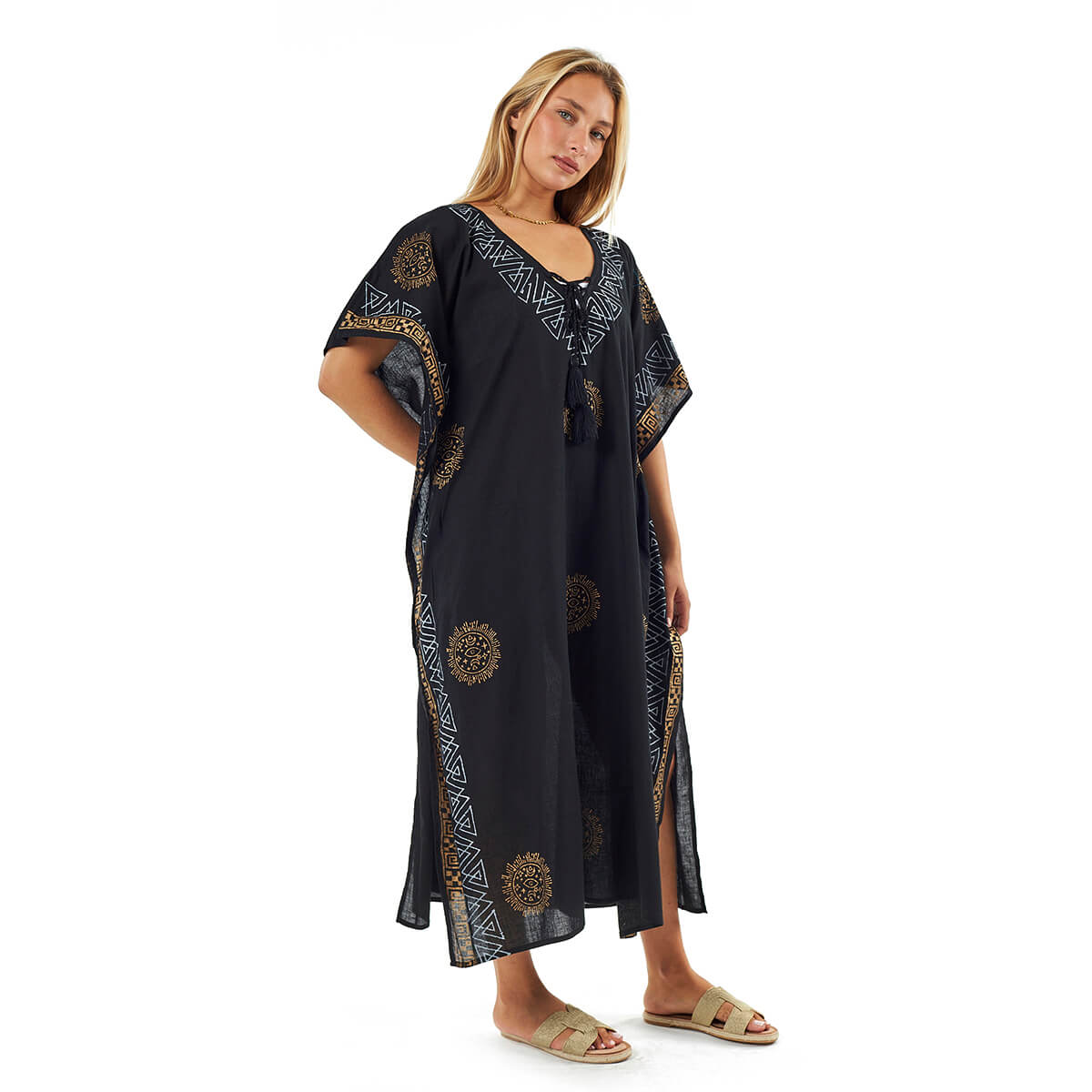 Verde Γυναικείο Καφτάνι 47-0115 Βαμβακερό Μαύρο