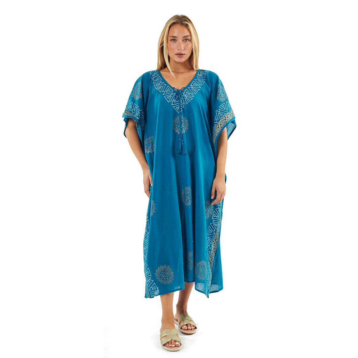 Verde Γυναικείο Καφτάνι 47-0115 Βαμβακερό Μπλε