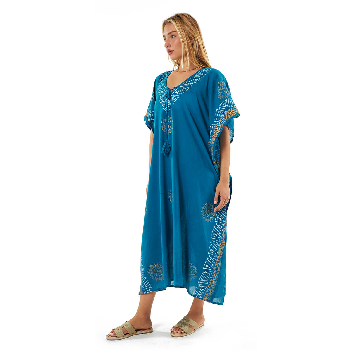 Verde Γυναικείο Καφτάνι 47-0115 Βαμβακερό Μπλε