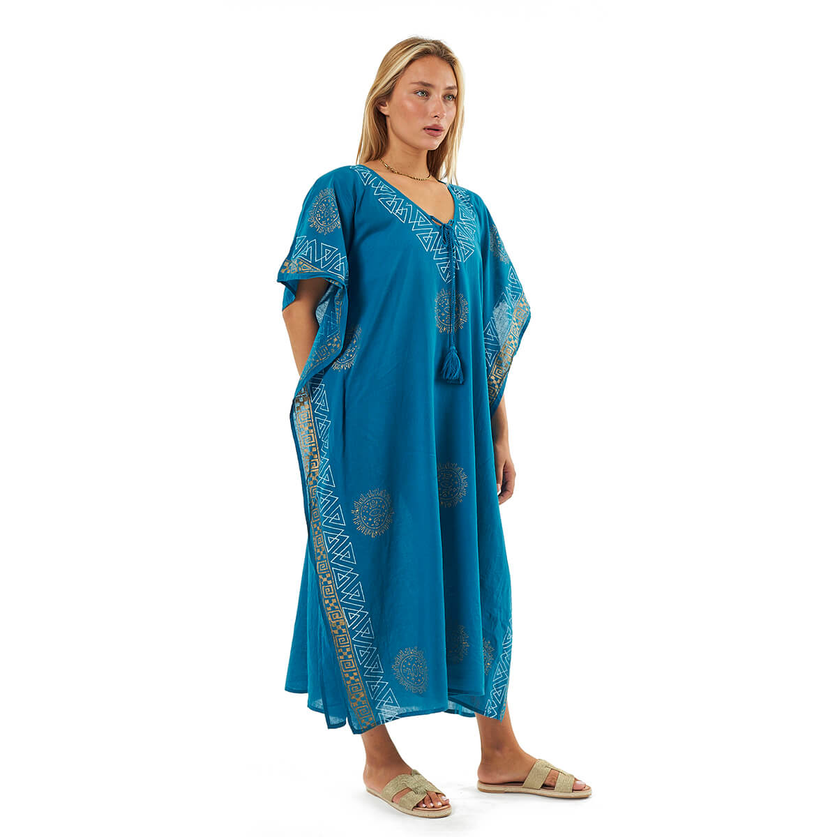 Verde Γυναικείο Καφτάνι 47-0115 Βαμβακερό Μπλε