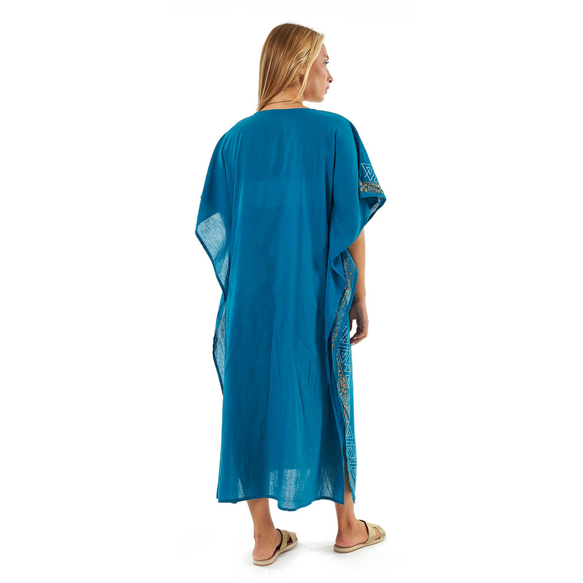 Verde Γυναικείο Καφτάνι 47-0115 Βαμβακερό Μπλε Verde Γυναικείο Καφτάνι 47-0115 Βαμβακερό Μπλε