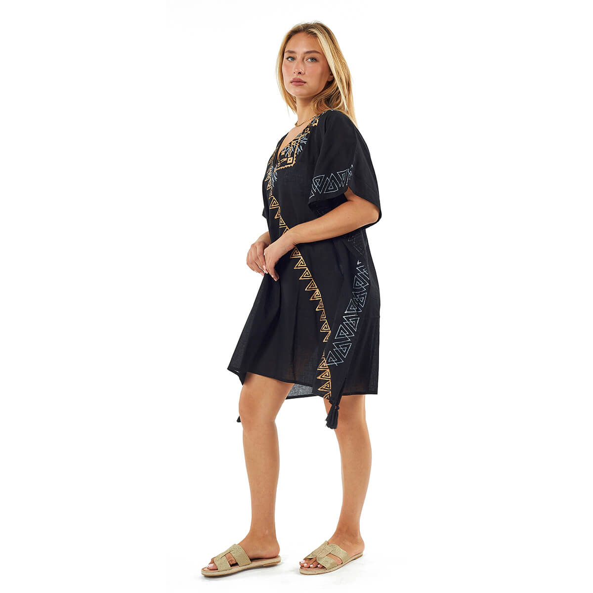 Verde Γυναικείο Καφτάνι 47-0116 Βαμβακερό Μαύρο