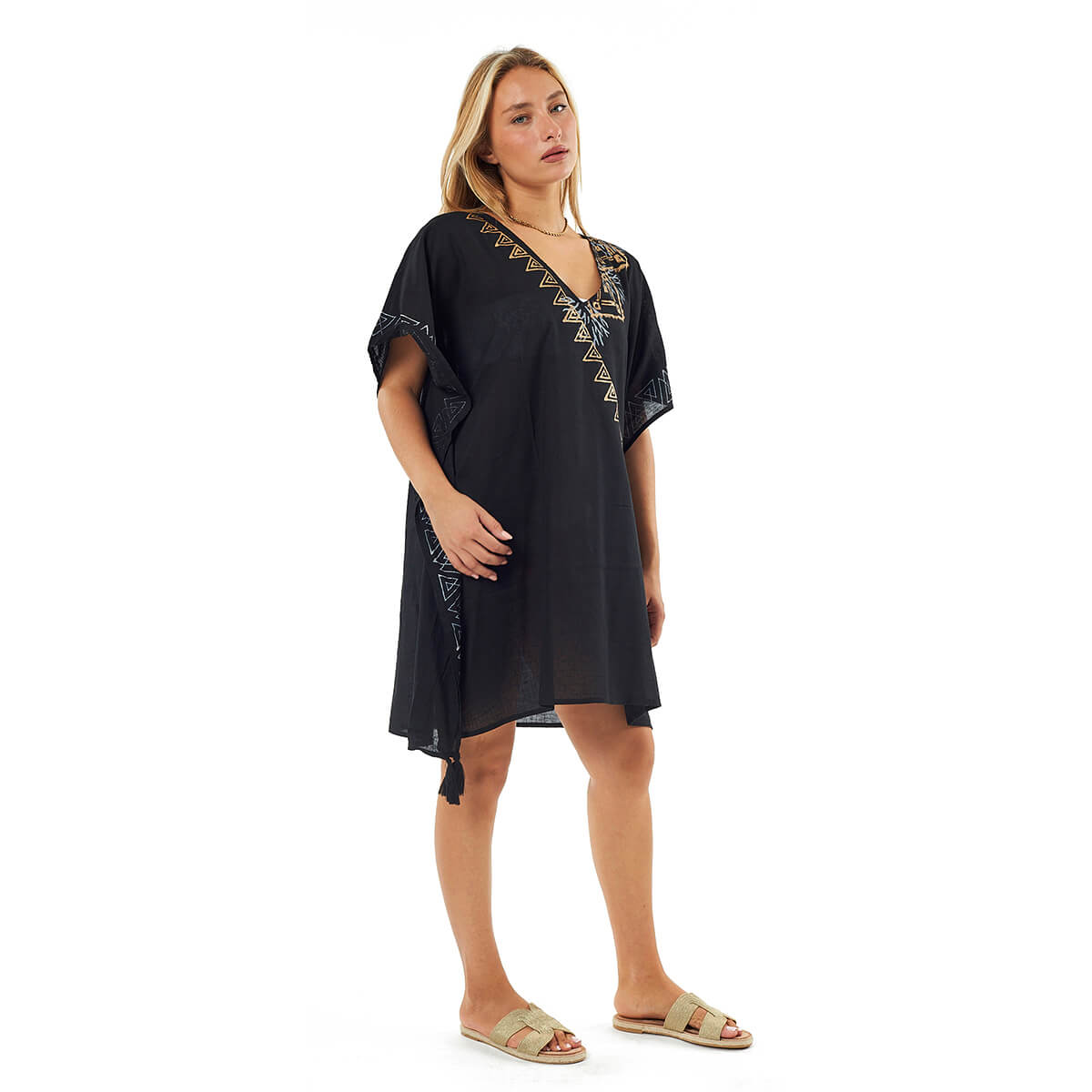 Verde Γυναικείο Καφτάνι 47-0116 Βαμβακερό Μαύρο